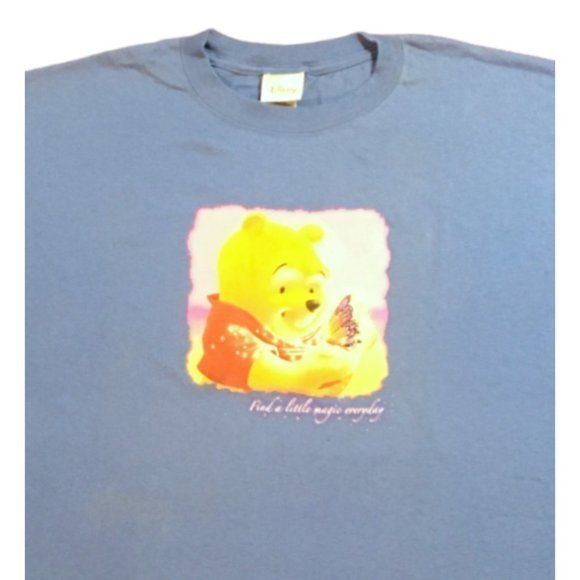 Vtg Disney Winnie the Pooh Mens Blue T-Shirt Find a Little Magic Everyday USA 2X - Picture 4 of 5